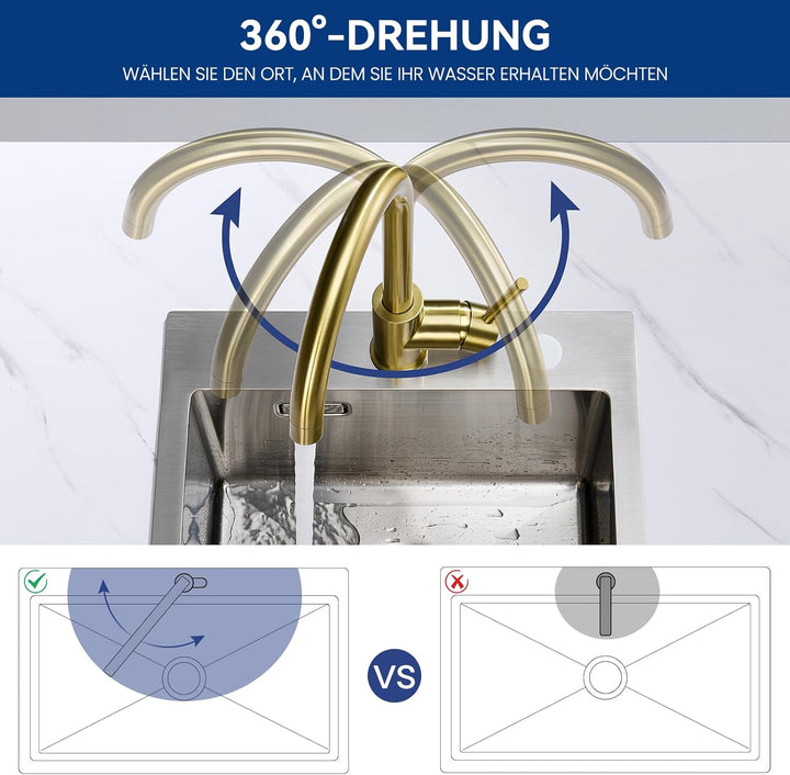 CECIPA Wasserhahn Küche 360° Schwenkbar, Hochdruck Küchenarmatur, Mischbatterie Küche mit Hohem Boge