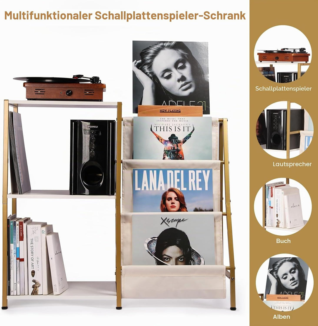 HYCFYJR Plattenspieler Ständer, Schallplatten Aufbewahrung mit 3-stufiger Vinyl Halter, Schallplatte