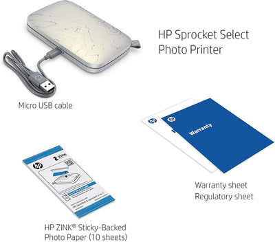 HP Sprocket Portable 5.8x8.7 cm Sofortbilddrucker (Weiss) Drucken Sie Bilder auf Zink Sticky-Backed