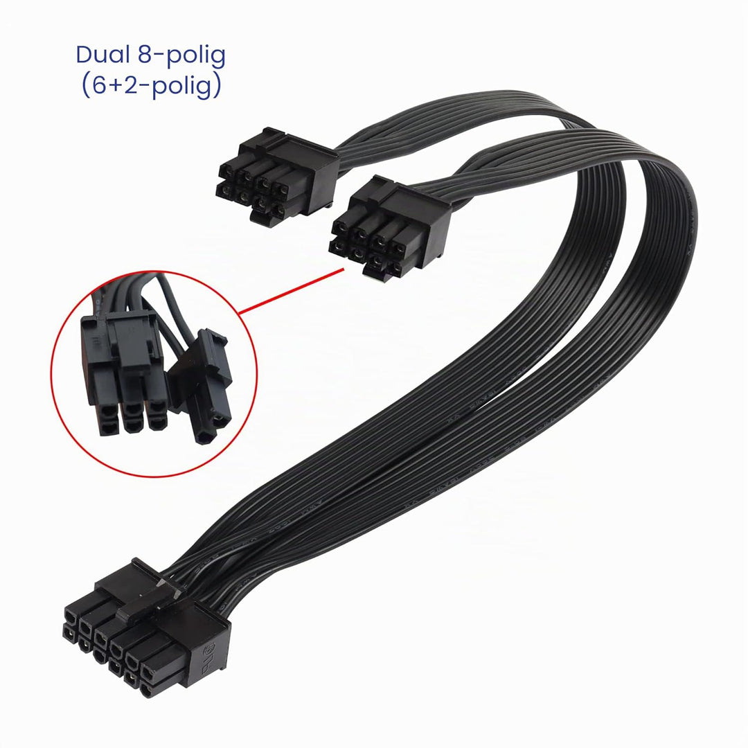 QIANRENON PCI-E 12 Pin auf Dual 8 Pin (6Pin+2Pin) Grafikkarten-Netzteilkabel Stecker auf Stecker, ge