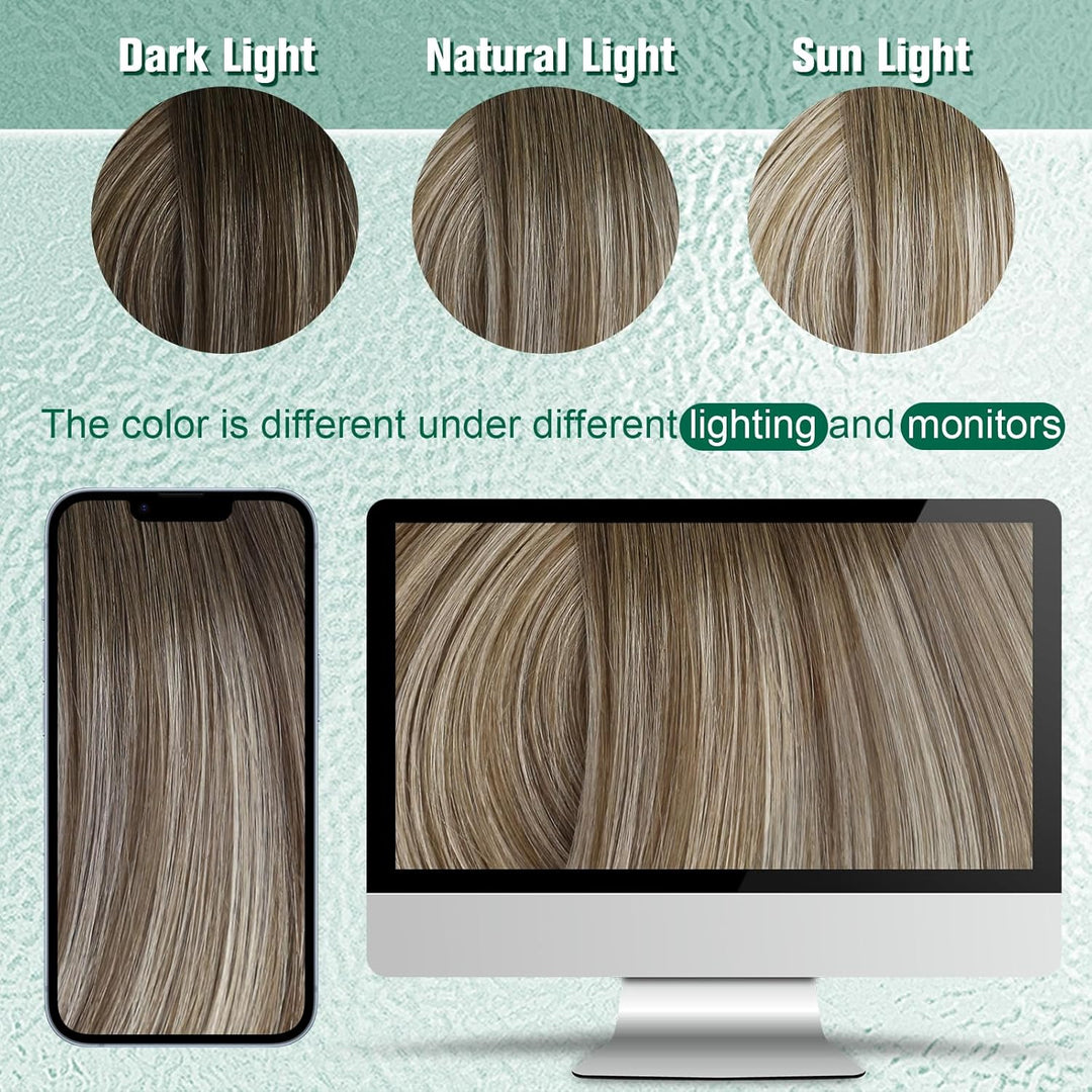 Easyouth Tressen Extensions Echthaar Remy Ombre Blond Tressen Echthaar Mittelbraun Mix Platin Blond