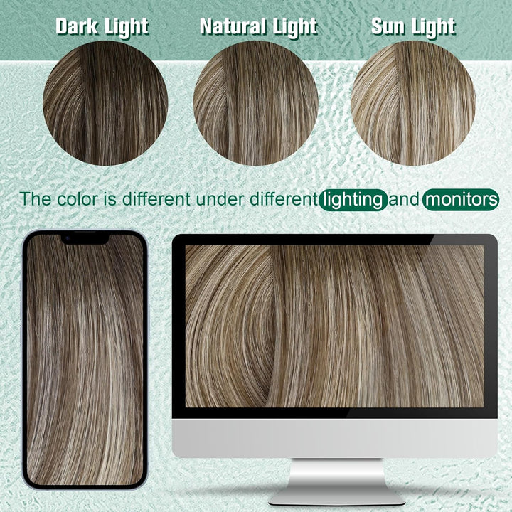 Easyouth Tressen Extensions Echthaar Remy Ombre Blond Tressen Echthaar Mittelbraun Mix Platin Blond