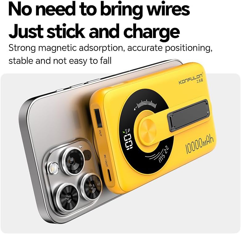 KONFULON Powerbank für Magsafe 10000mAh, 15W Qi Wireless & 22.5W USB-C Fast Charging, Ultra-Kompakt
