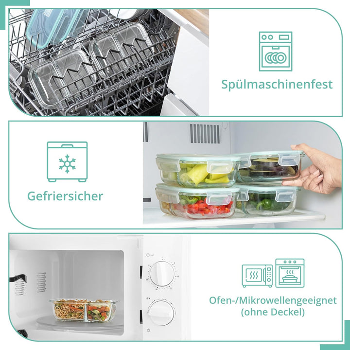 Winter Shore Meal Prep Boxen Glas mit 2 Fächern (5er-Pack) - Lebensmittelsichere, BPA-Freie, Auslauf