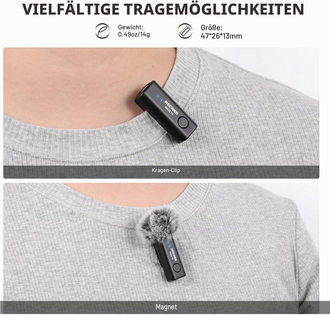 NEEWER Wireless Lavalier Mikrofonsystem, 1 x USB C Empfänger mit OTG Adapter 2 x Rauschunterdrückung