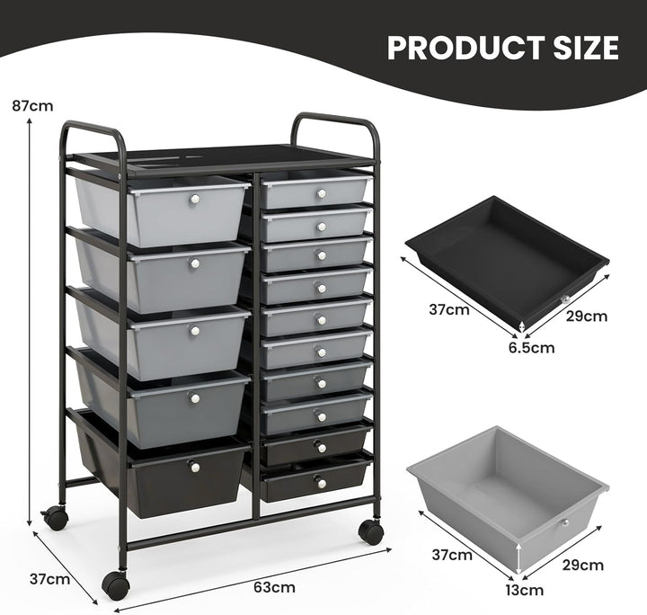 KOMFOTTEU Rollwagen mit 10/15 Schubladen stapelbar, Badrollwagen Rollcontainer mit Metallrahmen, All