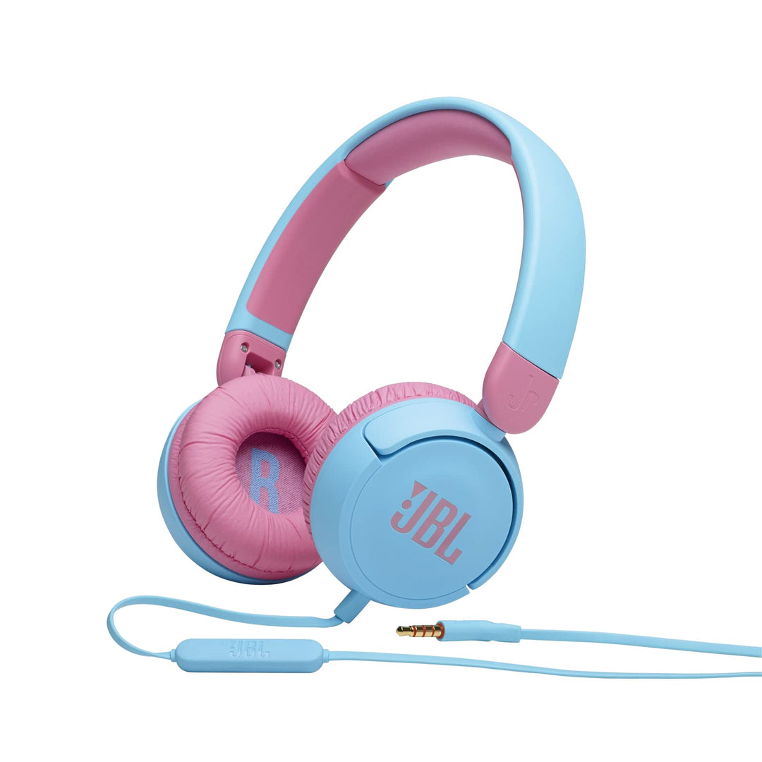 JBL Jr310 On-Ear Kinder-Kopfhörer in Hellblau-Rosa – Kabelgebundene Ohrhörer mit Headset und Fernbed