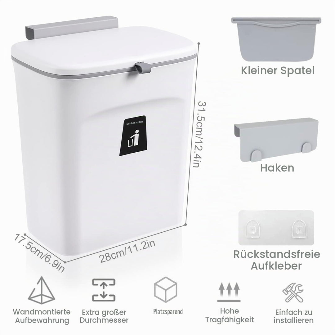Mülleimer Hängend mit Deckel, 9L Biomülleimer Küche, Badmülleimer Wandhängend,Hängender-mülleimer mi