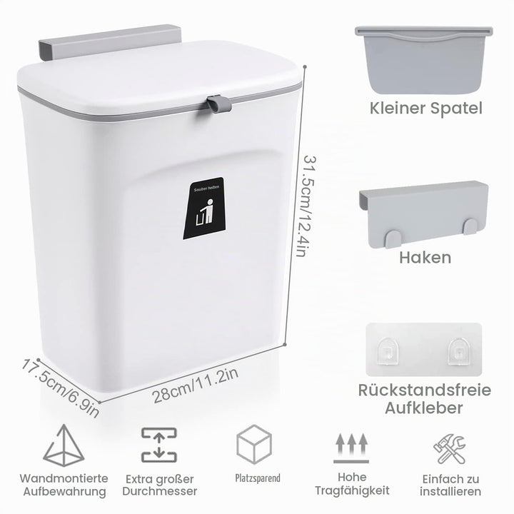 Mülleimer Hängend mit Deckel, 9L Biomülleimer Küche, Badmülleimer Wandhängend,Hängender-mülleimer mi