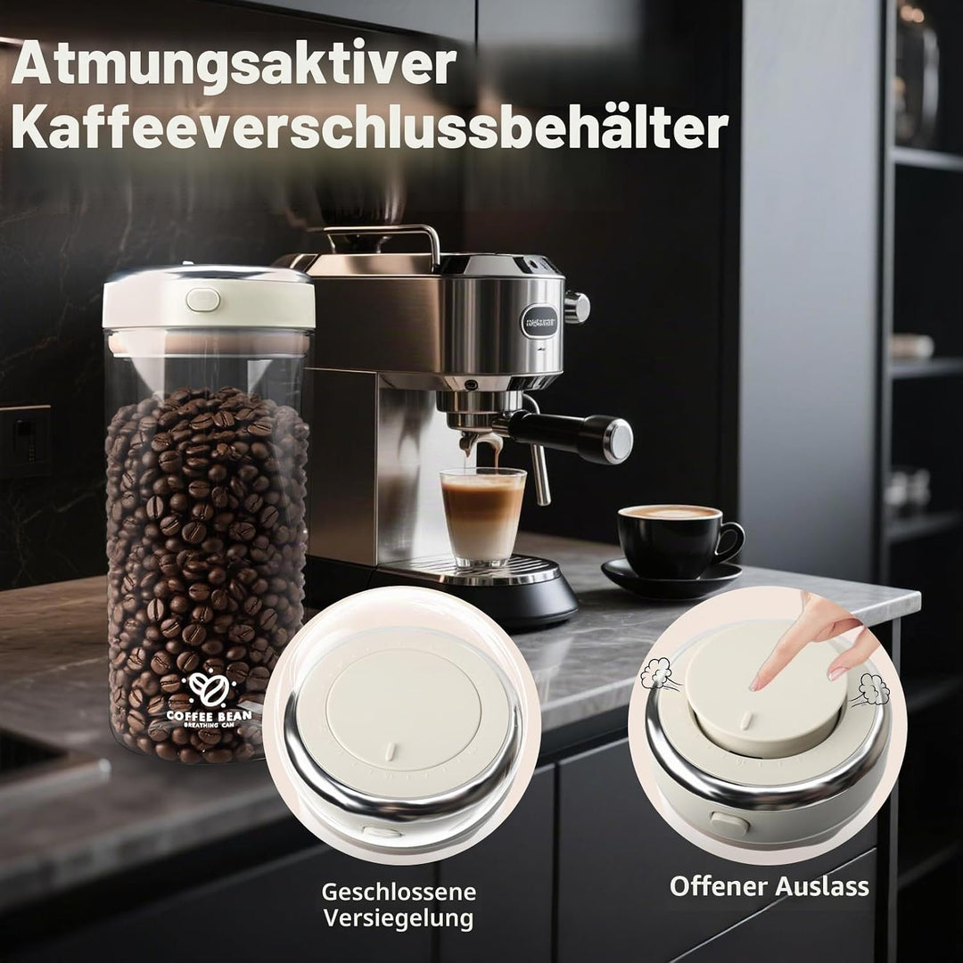 Kaffeedose 1700ml Luftdicht, Borosilikatglas mit Vakuumdeckel | Kaffeebehälter für Kaffeebohnen, Tee