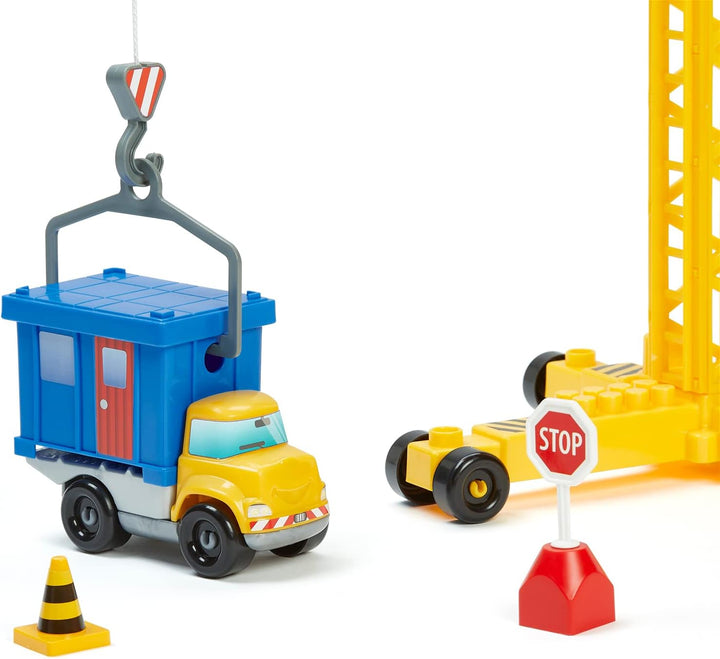 Ecoiffier – Abrick Baustellen Spielset – mit Kran, Baustellenfahrzeugen, LKW, Bausteinen, Schildern,