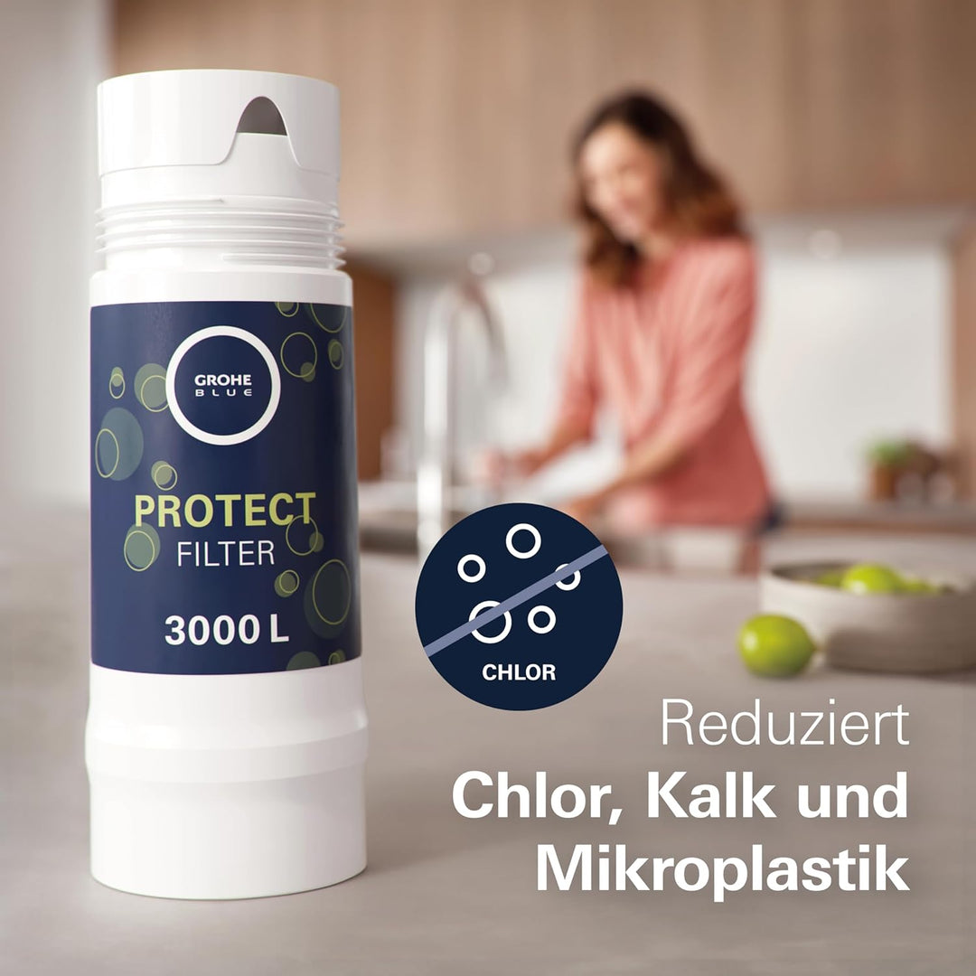 GROHE Blue, Ersatzfilter UltraSafe Protect, 3000 l Fassungsvermögen (filtert 99,9 % aller Bakterien/