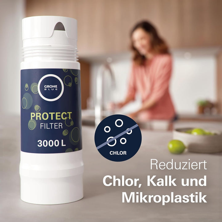 GROHE Blue, Ersatzfilter UltraSafe Protect, 3000 l Fassungsvermögen (filtert 99,9 % aller Bakterien/