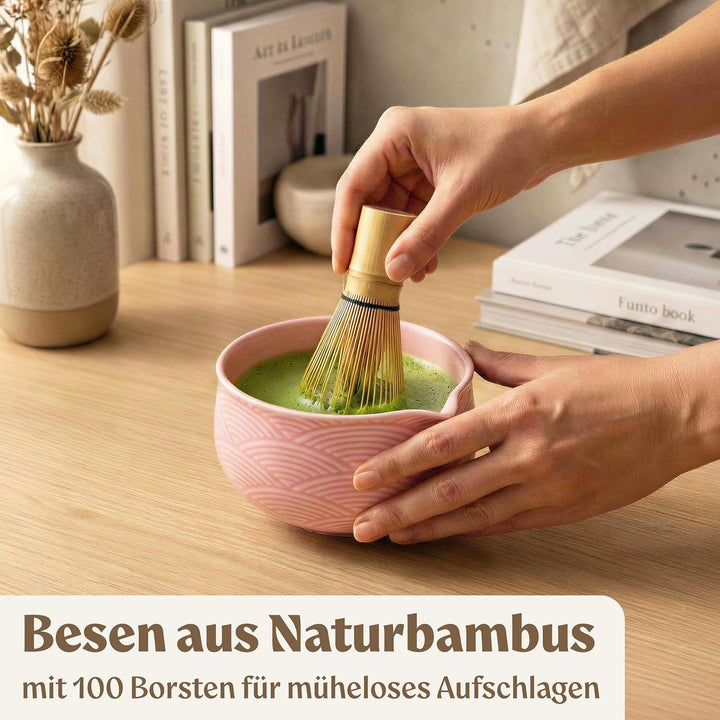 Matcha Set (7 Teilig) Matcha Schale mit Besen, Sieb, Löffel - Einzigartiges Design Ceremonial Grade