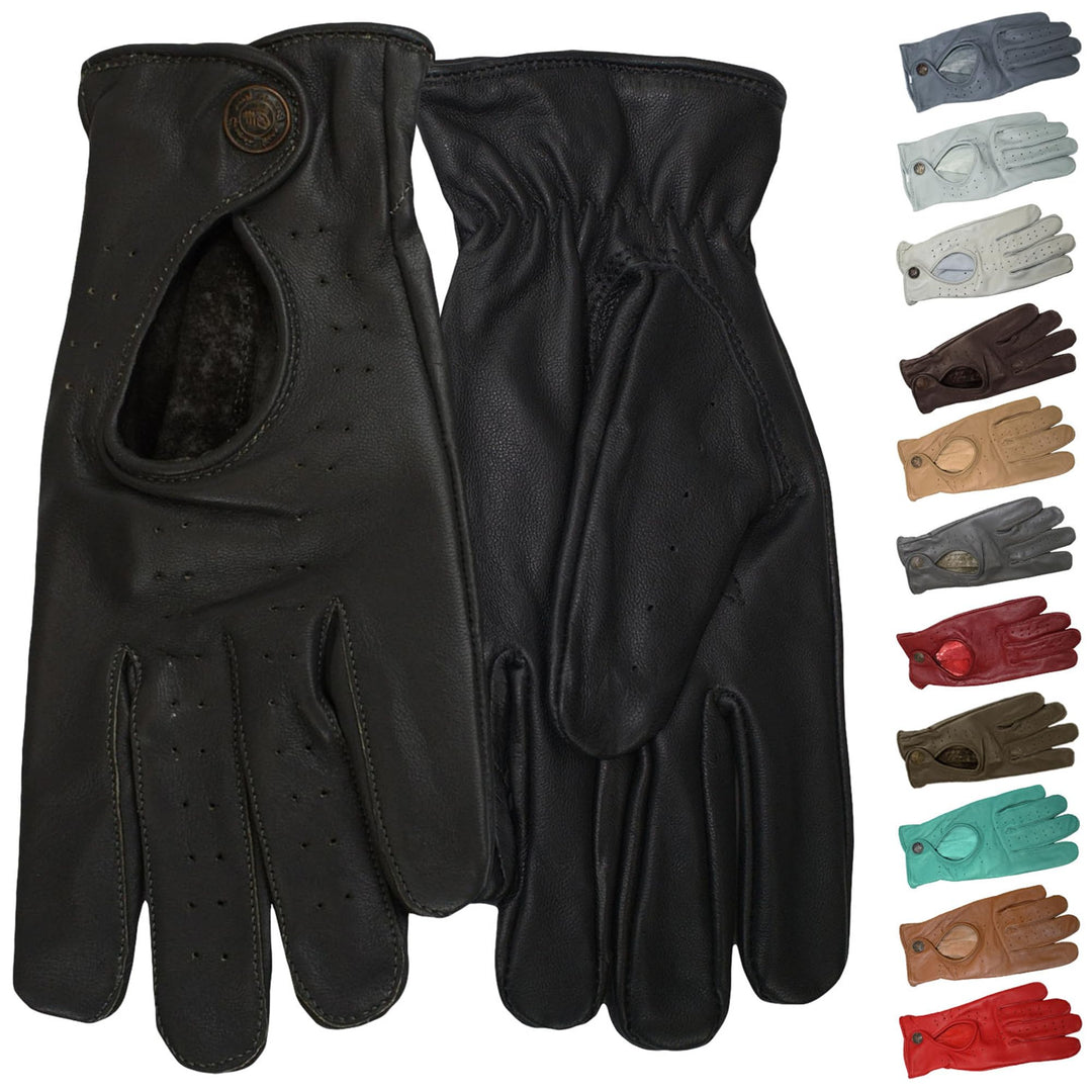German Wear Unisex Driving Autofahrer-Handschuhe Lederhandschuhe 9=L Schwarz, 9=L Schwarz