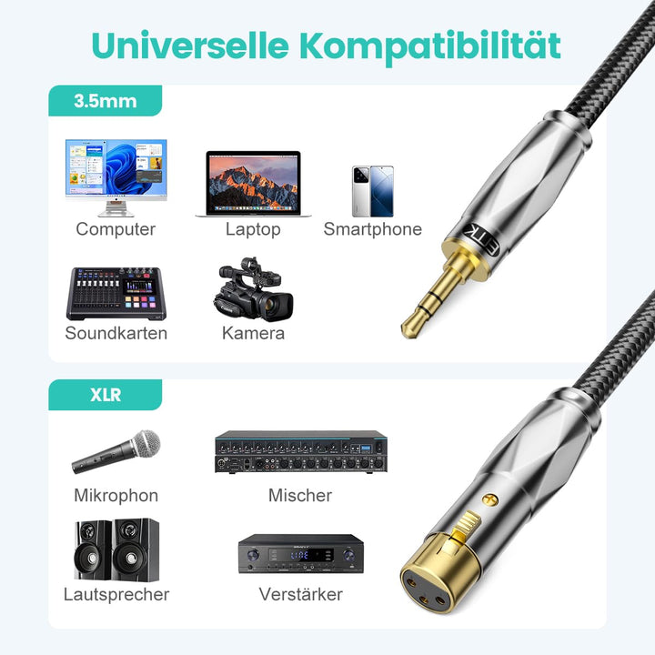 EMK Unsymmetrisches 3,5 mm auf XLR Kabel,XLR-Stecker auf XLR-Buchse,1/8 Zoll auf XLR Kabel für Smart