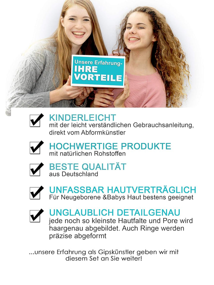 Bambelina extra grosses Handabdruck Set, für die Familie oder bis 4 grosse Erwachsene Hände, Gipsabd
