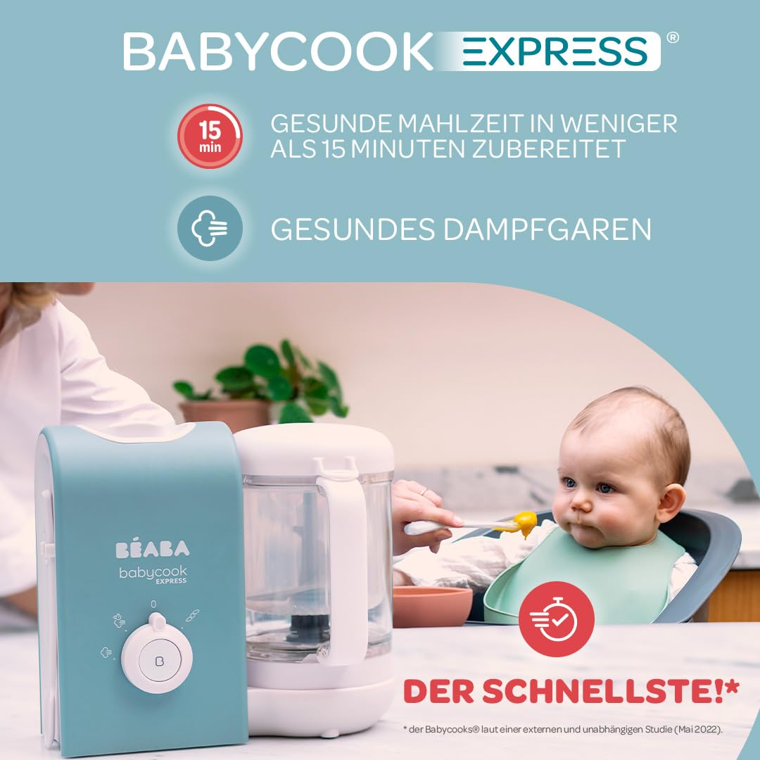 BEABA, Babycook Express, 4 in 1 Babynahrungszubereiter, schnelles Kochen: weniger als 15 Min, Mixen,