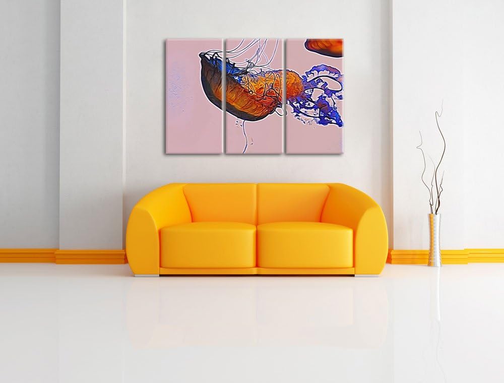 anmutige Qualle im Wasser schwarz/weiss Deluxe 3-Teiler Leinwandbild 120x80 Bild auf Leinwand, XXL r