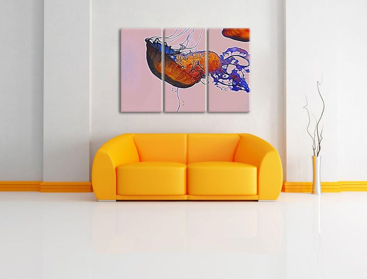 anmutige Qualle im Wasser schwarz/weiss Deluxe 3-Teiler Leinwandbild 120x80 Bild auf Leinwand, XXL r