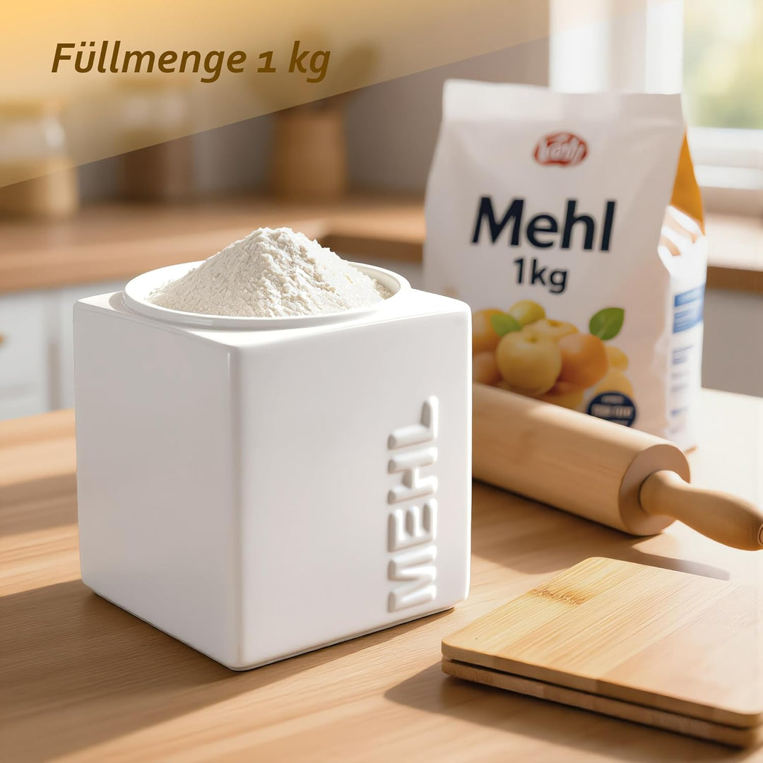 HWG-Home® - Mehl Aufbewahrung Luftdicht 1kg - für lange Haltbarkeit - Design Mehlbehälter und Vorrat