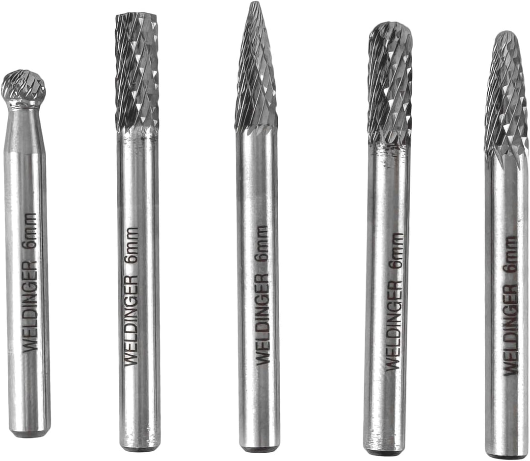 WELDINGER Geradschleifer GS 650el 650 W Aufnahme 3/6/8 mm + HM Frässtifte SET 6 mm B C D F G für Met