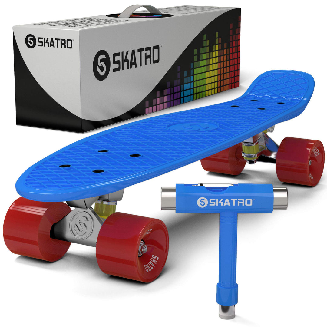 Skatro - Mini-Cruiser-Skateboard. 22 Zoll Kunststoff-Board im Retro-Stil, komplett mit Blue Ocean, B