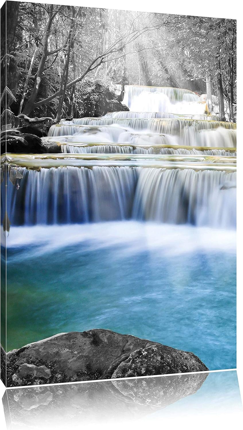 Pixxprint Wilder Bach im Urwald als Leinwandbild/Grösse: 100x70 cm/Wandbild/Kunstdruck/fertig bespan