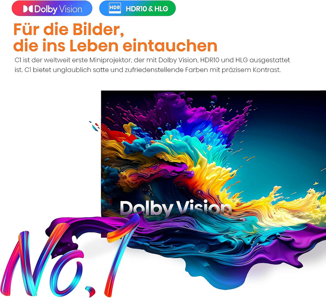 Hisense C1 Smart Mini Projektor 4K UHD Trichroma (65-150 Zoll), Dolby Vision, Dolby Atmos, JBL Lauts
