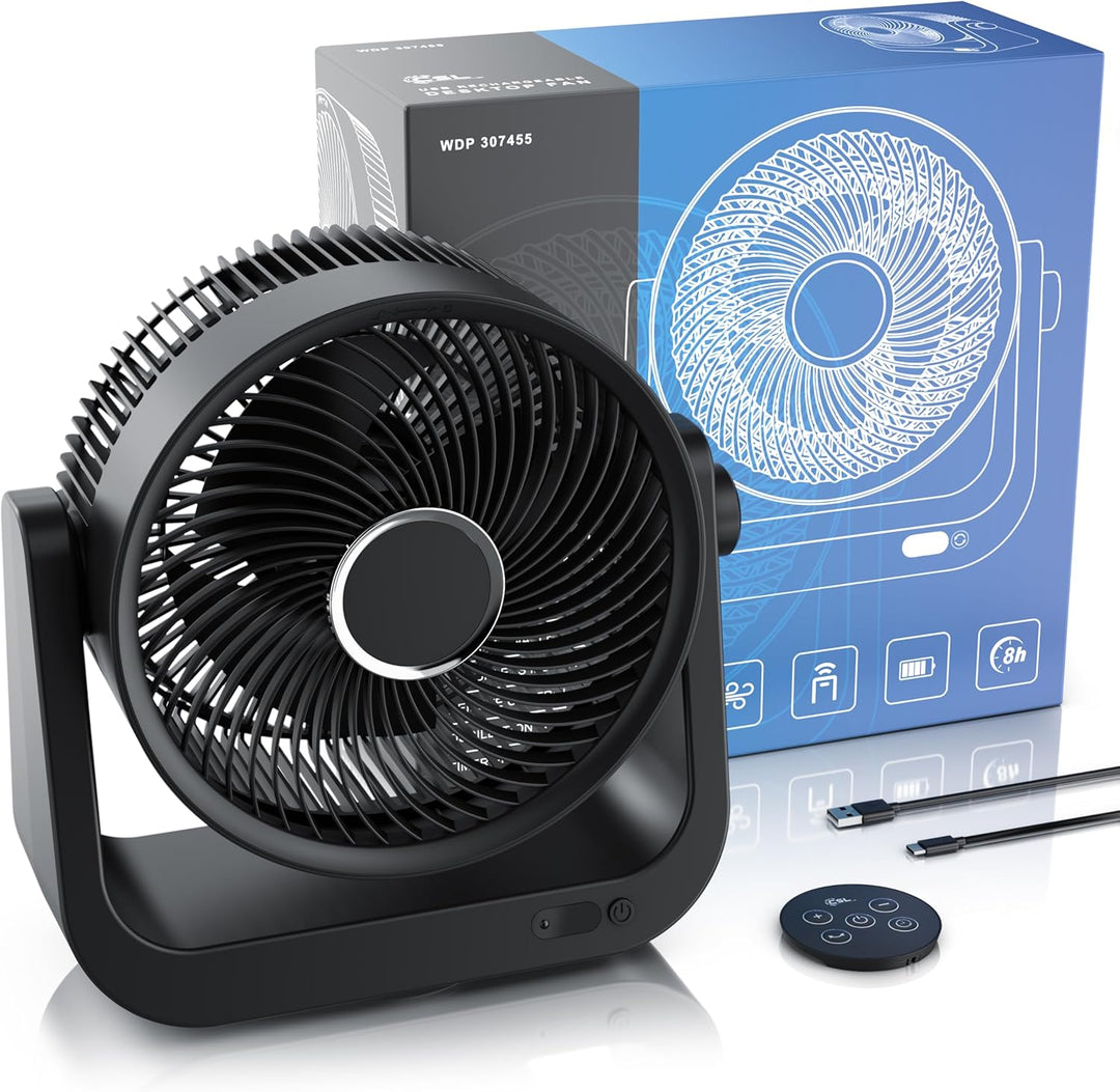 CSL - Akku Tischventilator mit Fernbedienung – sehr leise - Oszillation – 10 Geschwindigkeitsstufen