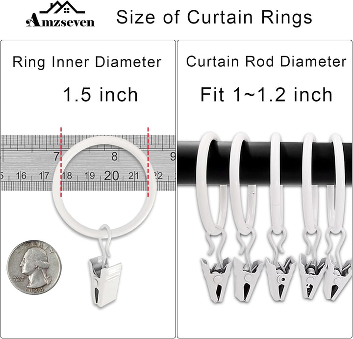 AMZSEVEN 40 Stück Metall Vorhangringe mit Clips, Drapery Clips Haken, dekorative Gardinenstange Clip