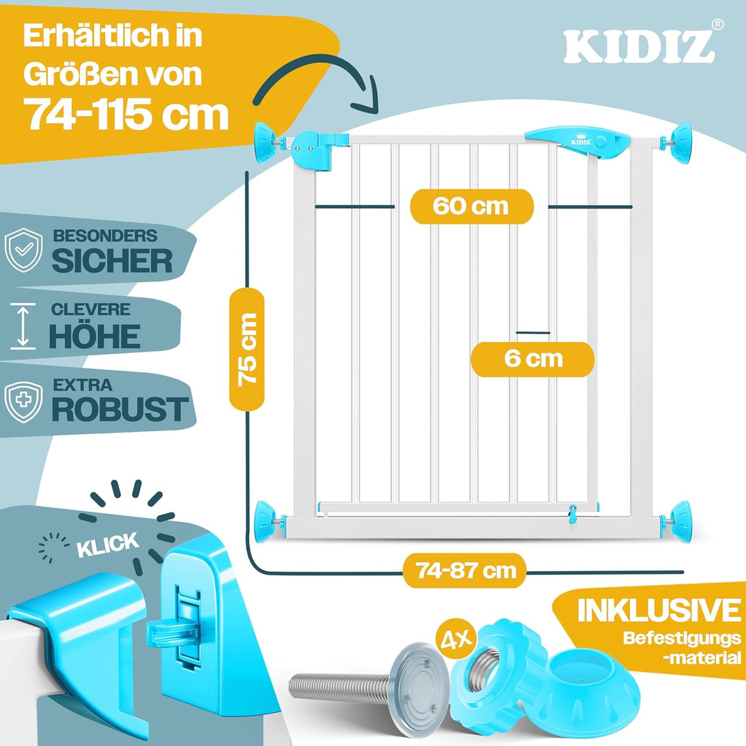 KIDIZ® Türschutzgitter Absperrgitter Treppengitter Kindergitter | Gitter Haustier | ohne Bohren | be