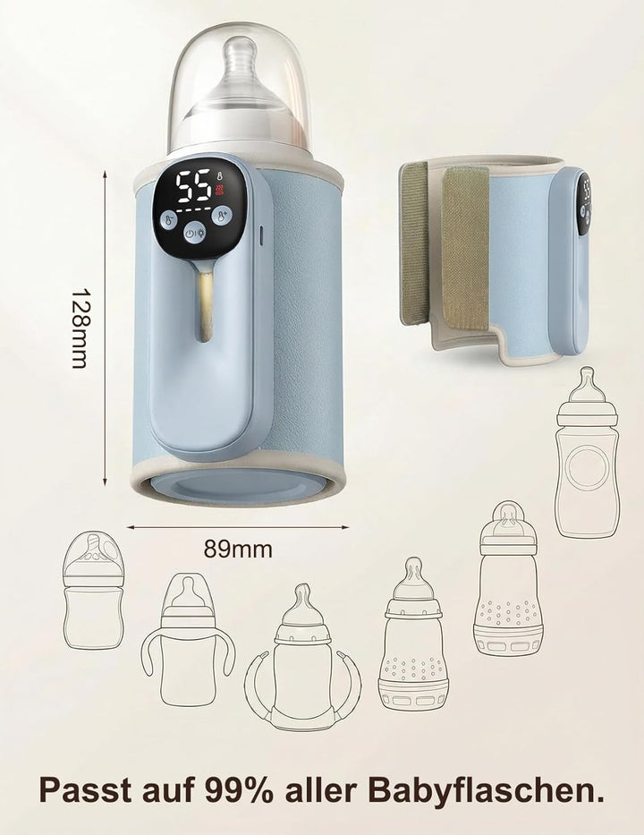 Drahtloses Milchwärmer, mit LED Temperaturdisplay 8000mAh Flaschenwärmer Baby Unterwegs 6 stufige Sc