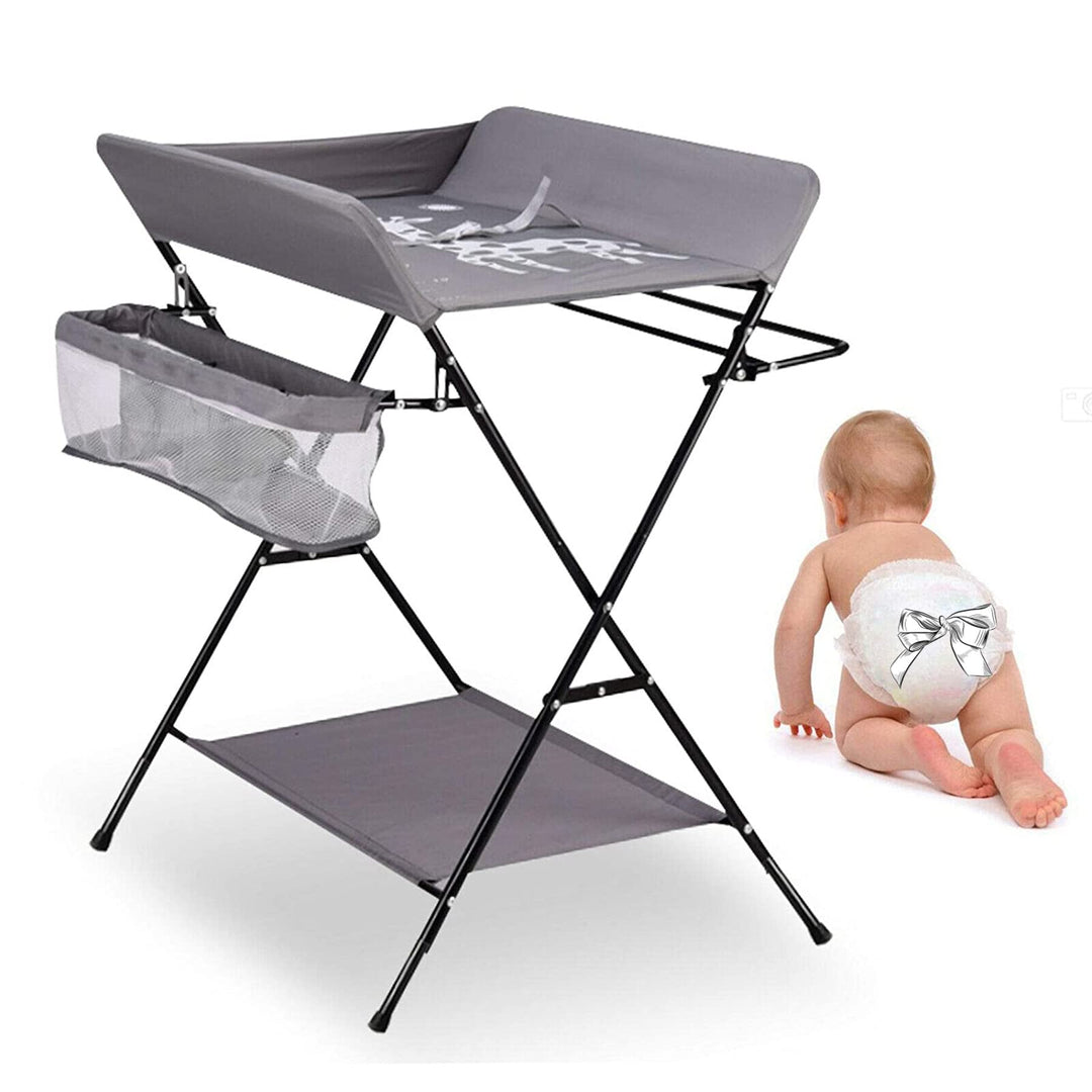 RELOVE Wickelkommode, faltbar, für Babys, beweglicher Wickeltisch mit Sicherheitsgurt und Aufbewahru