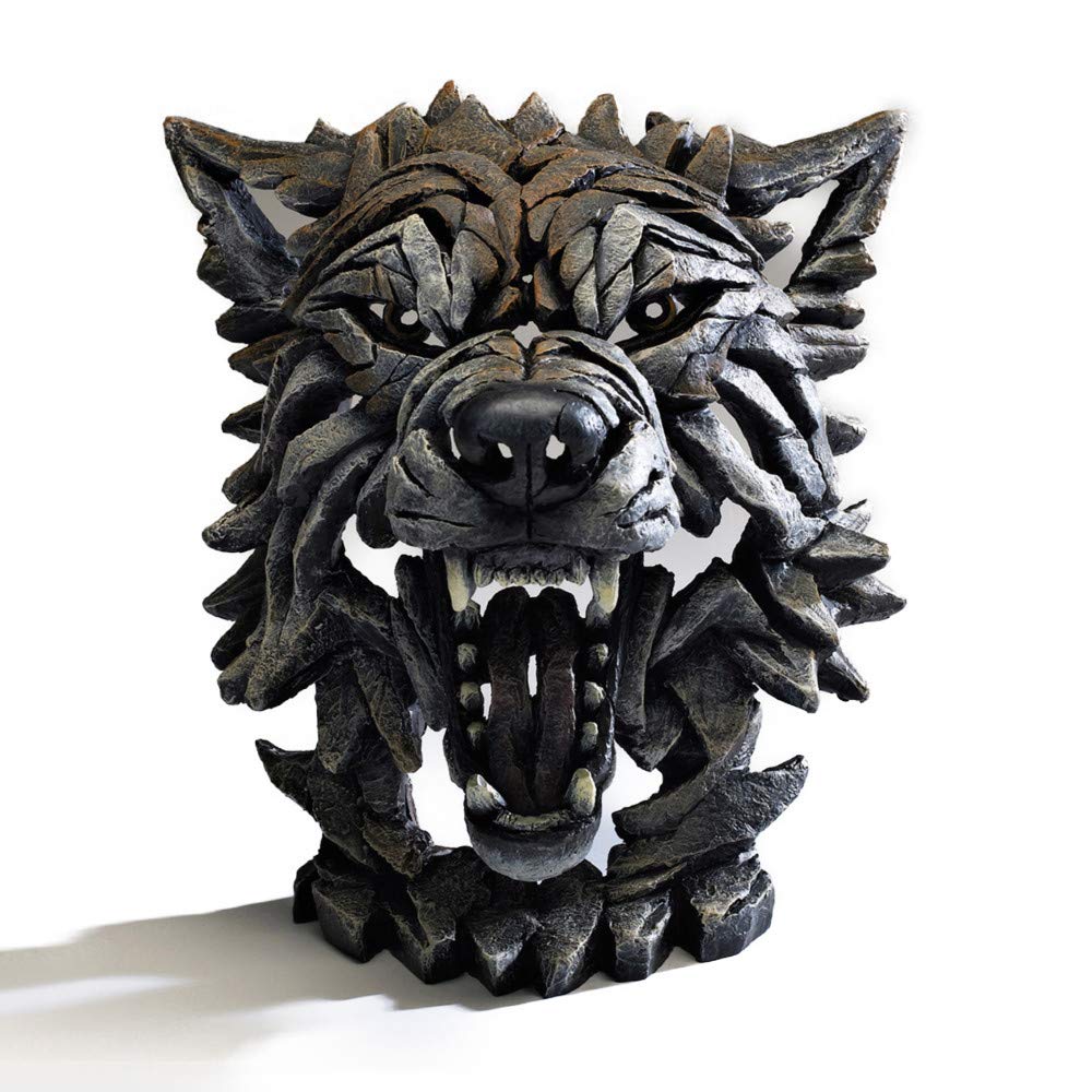Enesco Edge Sculpture Wolf Face Snarling Bust Figur, 34 cm, Grau und Weiss
