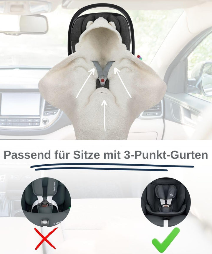 Einschlagdecke Babyschale Winter 80x80cm Kuschelig BOUCLÉ Lammfell-Optik, Kuscheldecke mit Kapuze fü