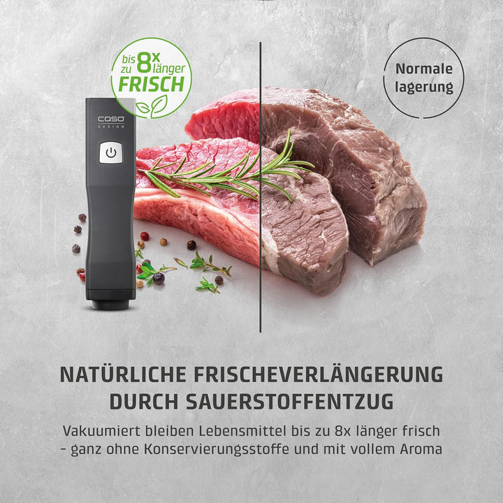 CASO Vacu OneTouch Eco-Set, Handvakuumierer inkl. 3 Vakuumbehälter aus Glas, 10 ZIP-Beutel und Food
