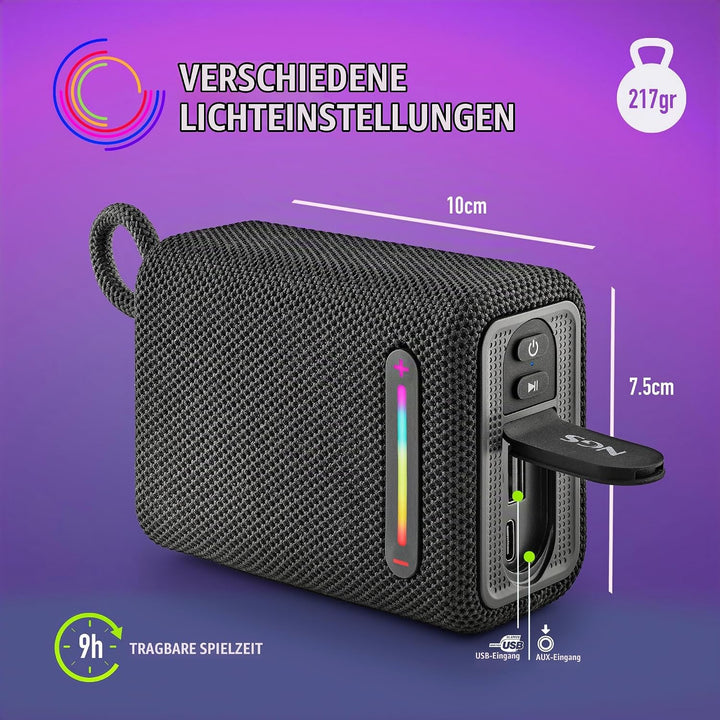 NGS Roller Furia 1 Black - Tragbarer Lautsprecher mit Bluetooth-Technologie, RGB-Lichtern, IPX6-Wass