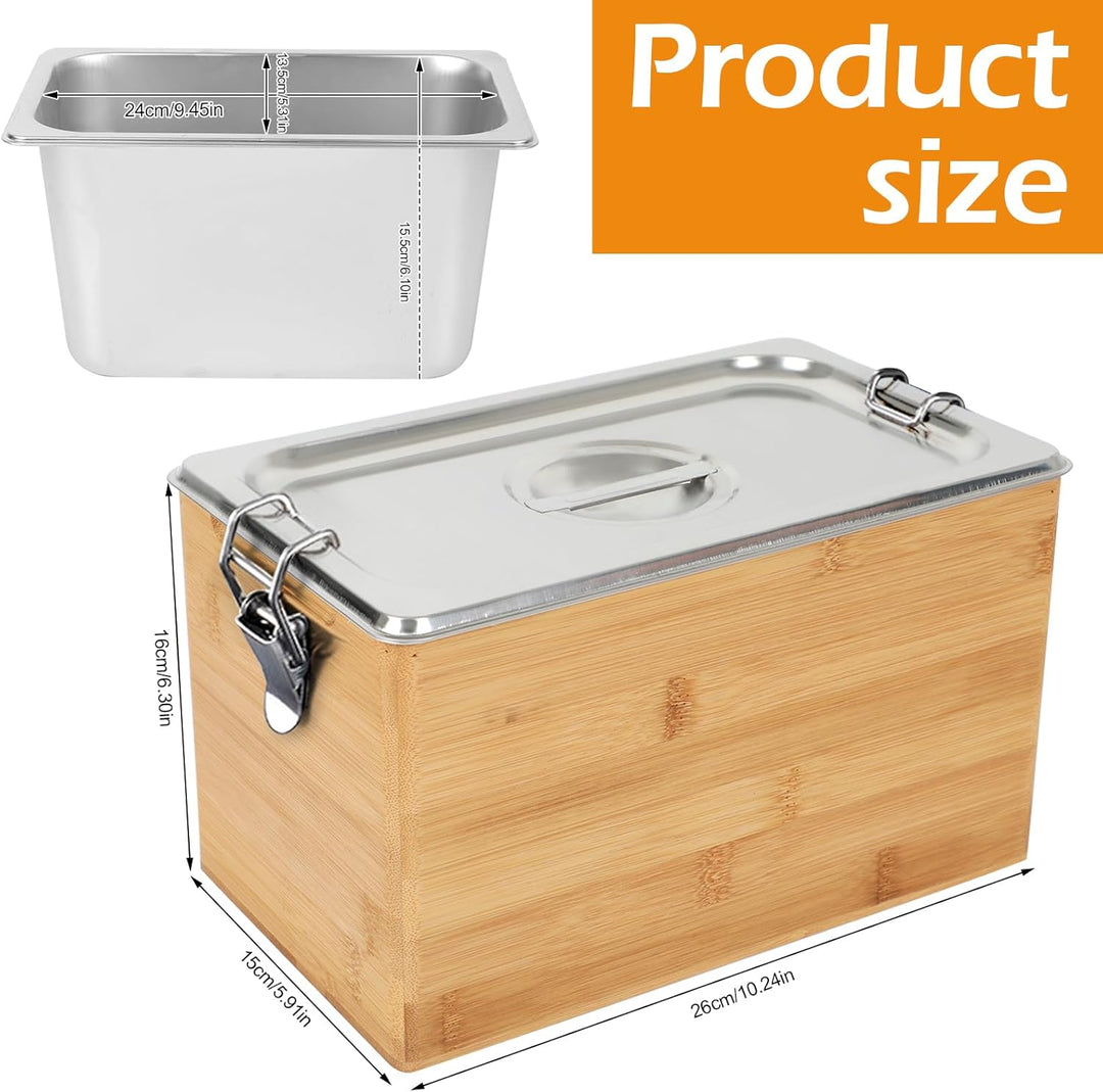 Komposteimer Küche, Edelstahl Biomülleimer Küche mit Deckel & Holzbox, Geruchsdicht, Spülmaschinenfe