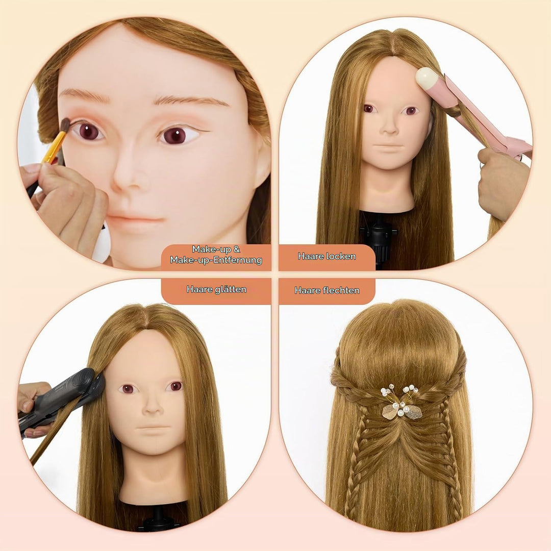 Neverland 24 inch Schminkkopf Frisierkopf Friseur mit Ständer 50% Echthaar Haar Übungskopf Trainings