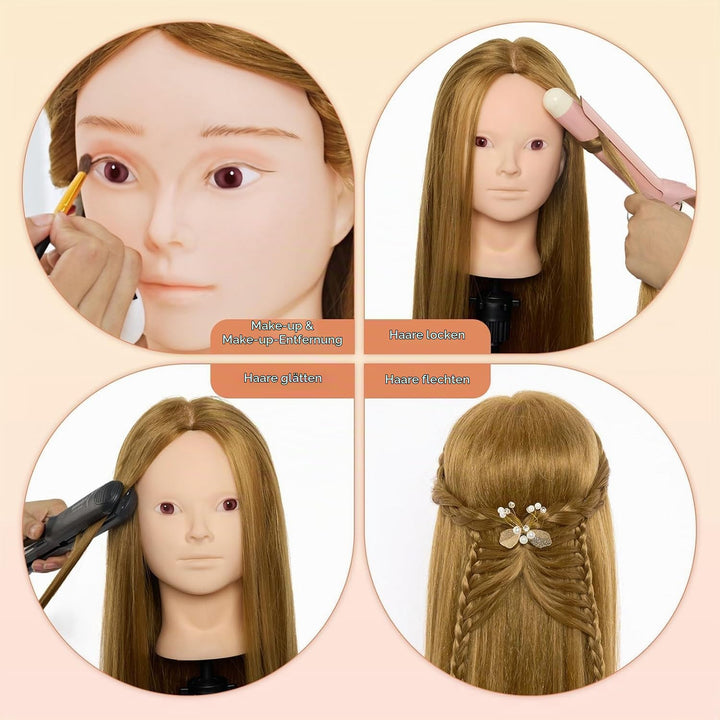 Neverland 24 inch Schminkkopf Frisierkopf Friseur mit Ständer 50% Echthaar Haar Übungskopf Trainings