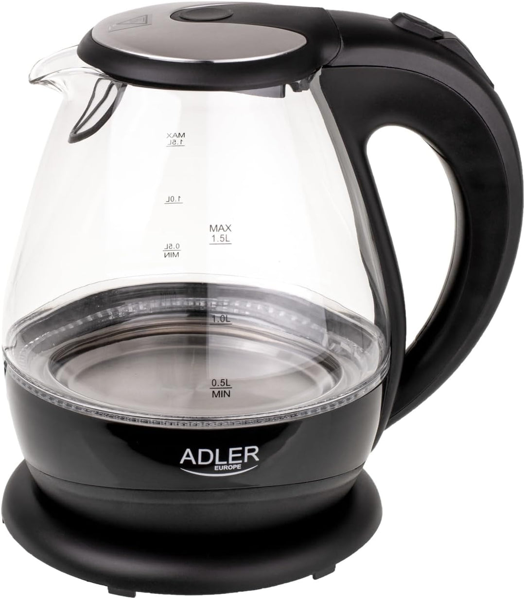 Adler AD 1224 Wasserkocher 1,5 L, schwarz/transparent