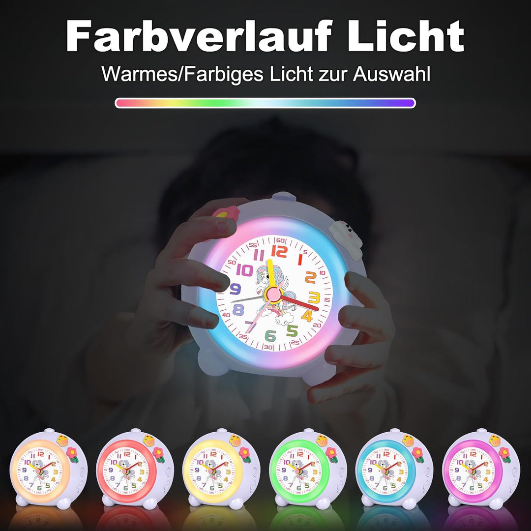 SOCICO Analoger Kinder Wecker Mädchen, Einhorn Design, Lautlos, Ohne Ticken Niedlicher Pfirsich Weck