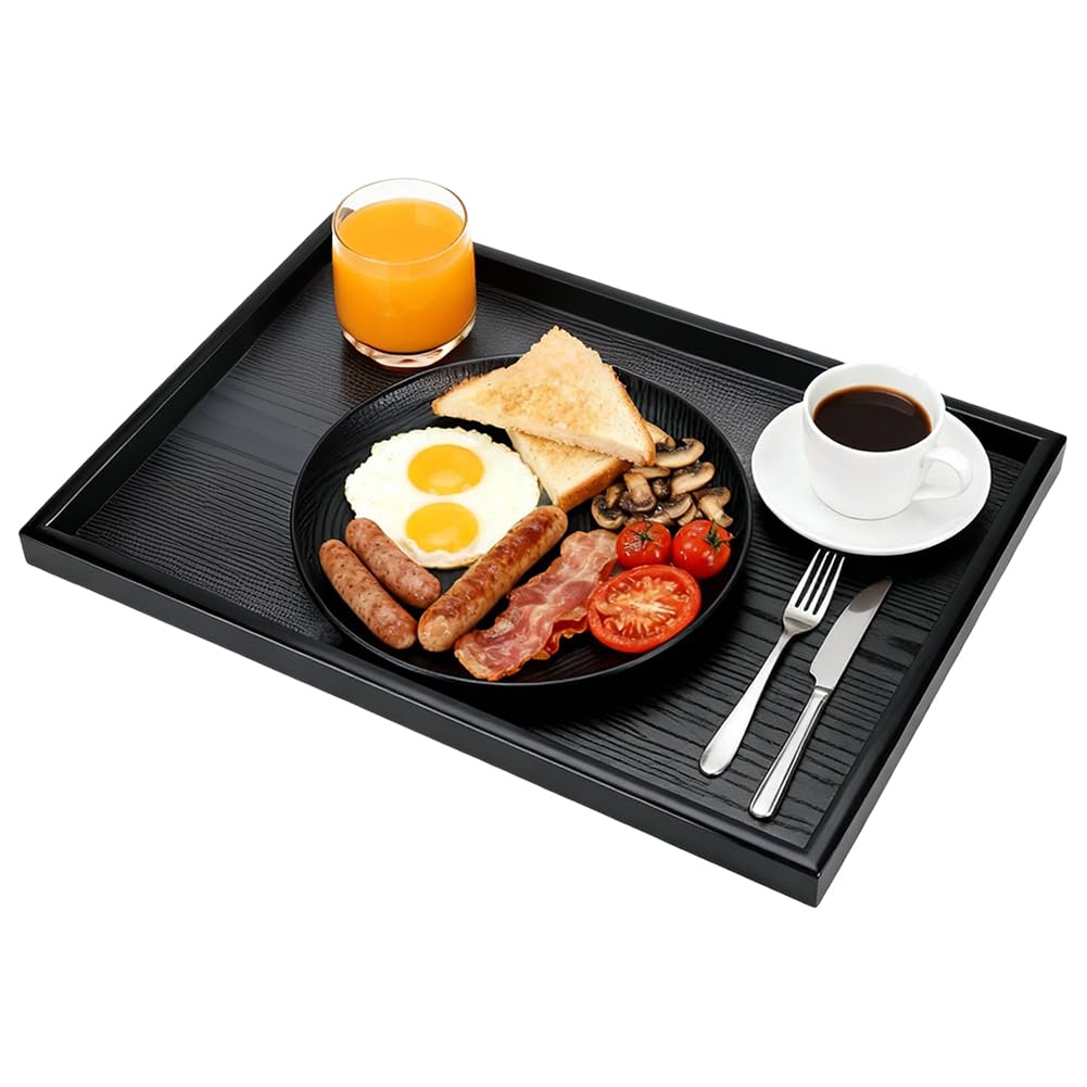 Holz Tee Tablett, schwarzes Rechteck Serviertabletts Kaffee Snack Essen Mahlzeiten Teller zum Frühst