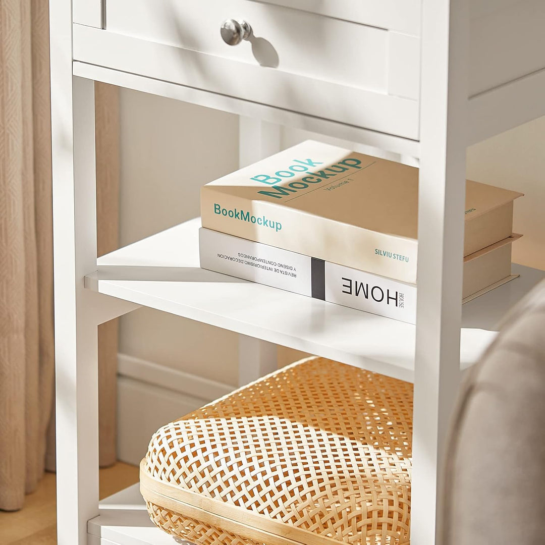 SoBuy® FBT46-W Beistelltisch Nachttisch Couchtisch in weiss mit Einer Schublade und 2 Ablagen BHT ca
