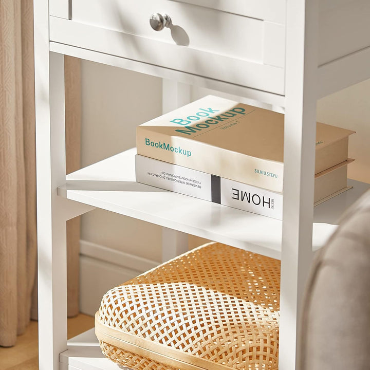 SoBuy® FBT46-W Beistelltisch Nachttisch Couchtisch in weiss mit Einer Schublade und 2 Ablagen BHT ca