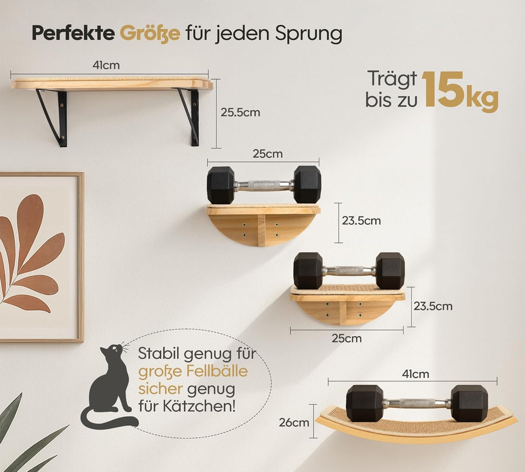 Katzentreppe Wand Set, Katzen Kletterwand mit 2 Stufen Quadratischer &amp; Gebogenen Plattformen, Wandmo