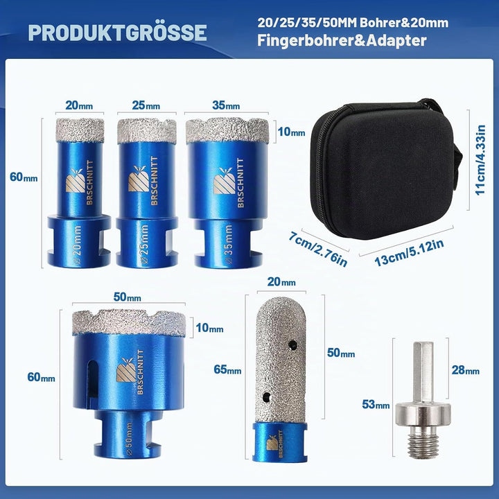 Diamantbohrer Fliesenbohrer Set - 20/25/35/50mm Diamantbohrer &amp; 20mm Diamant Fingerfräser ein Adapte