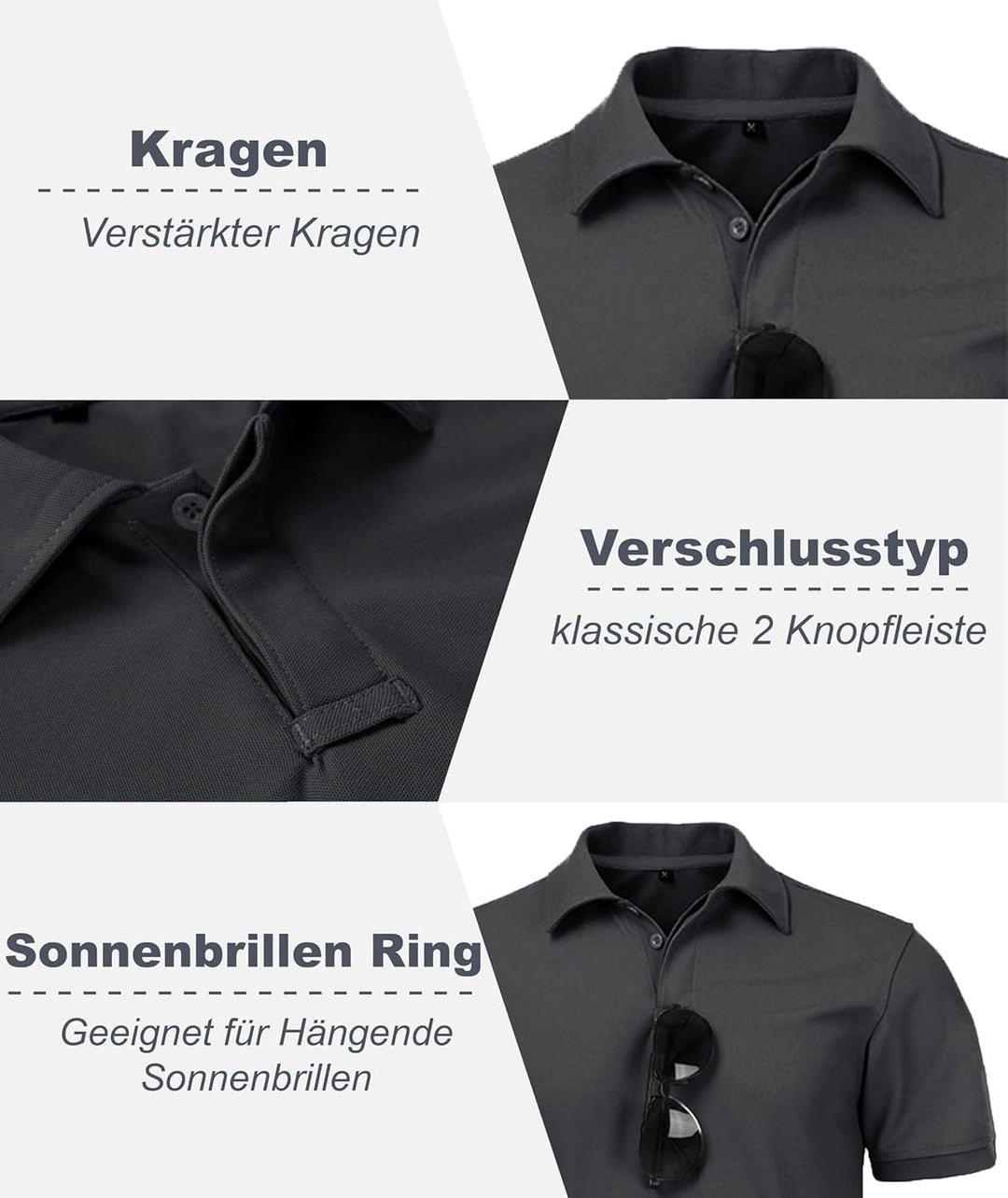 igeekwell Poloshirt Herren Kurzarm Atmungsaktives Golf-Polo-Hemd Summer Poloshirts Männer mit Brille