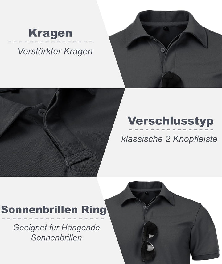 igeekwell Poloshirt Herren Kurzarm Atmungsaktives Golf-Polo-Hemd Summer Poloshirts Männer mit Brille